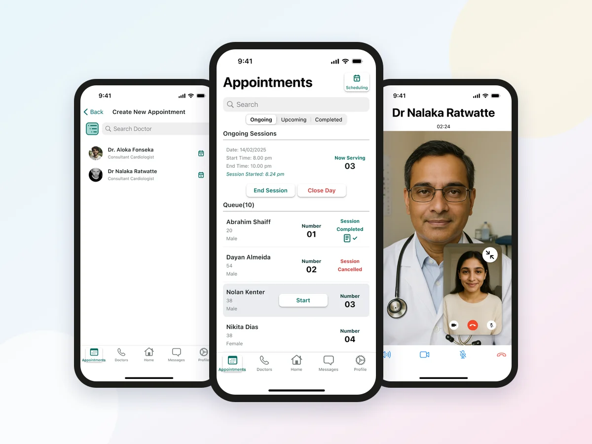 DocxNet: doctor directory, live session queue and video consultation