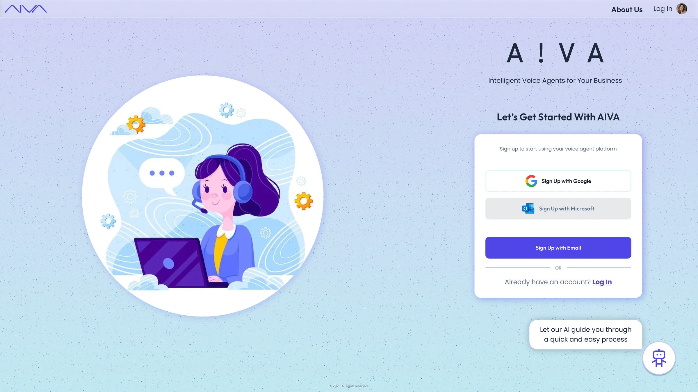 AI Voice Agent: Landing and sign-in