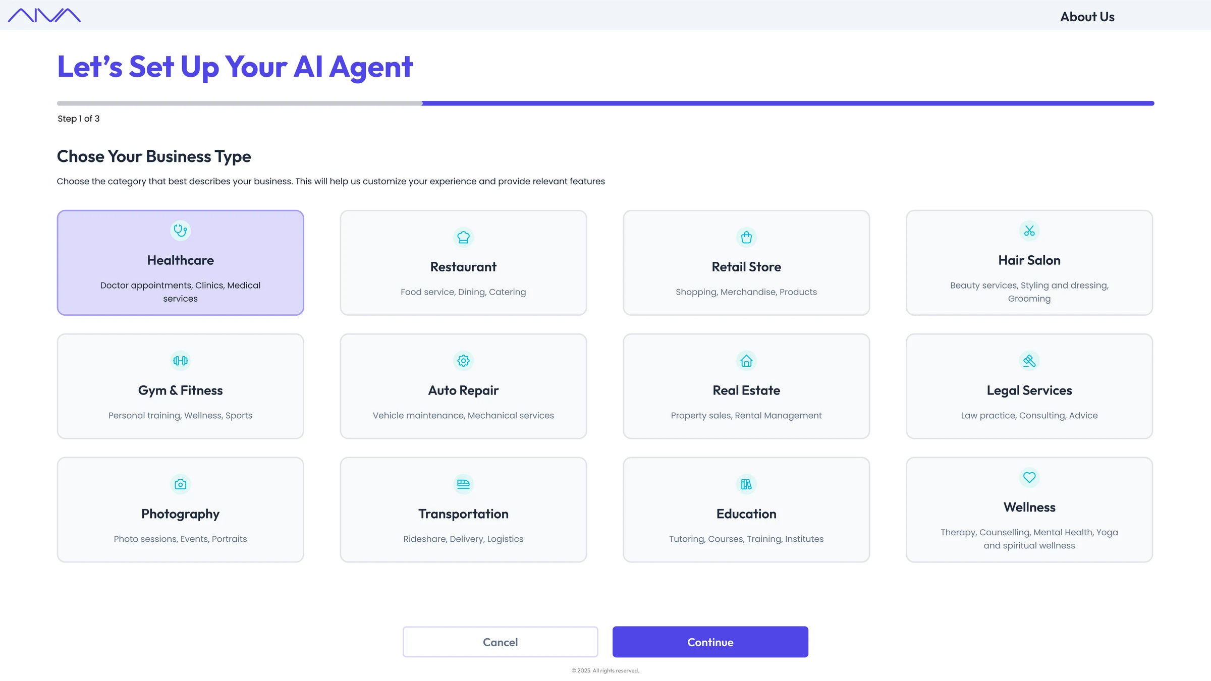 AI Voice Agent: Agent setup: business type