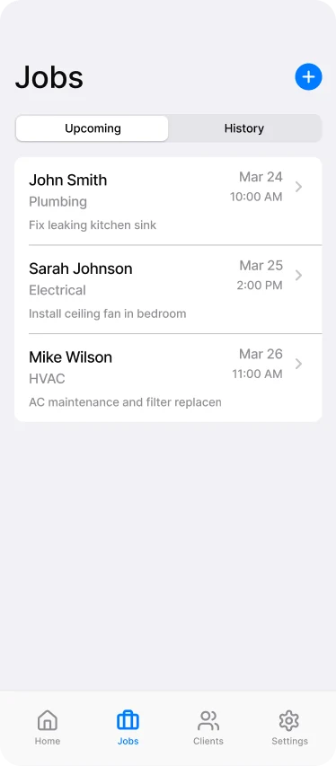 FieldMate: Jobs · upcoming