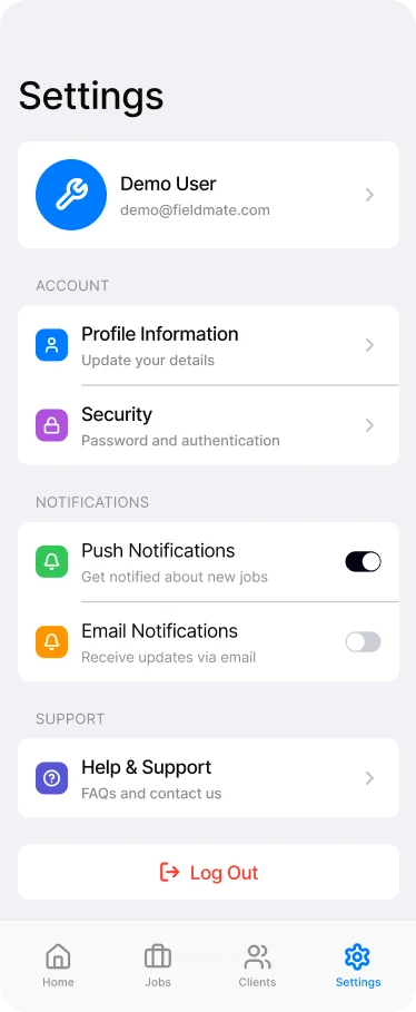 FieldMate: Settings
