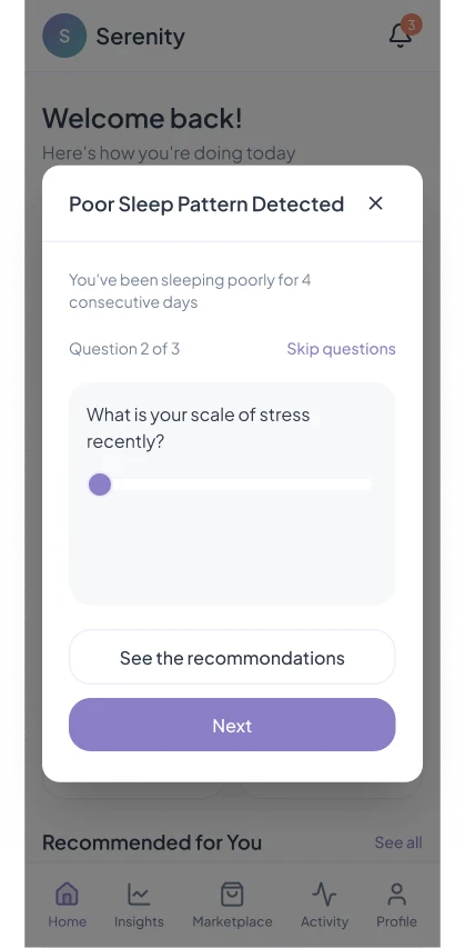 Mental Health App: Poor sleep detected: question 2