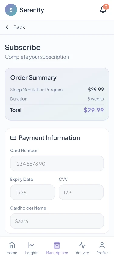Mental Health App: Subscribe: details filled