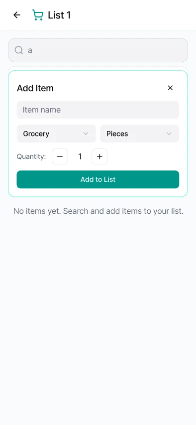 SmartCart: New list empty screen · add new item