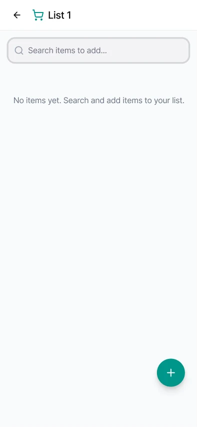 SmartCart: New list empty screen · search bar selected