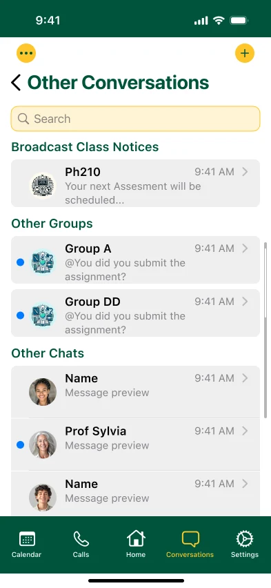 UniConnect: Chat · prof · Other conversations