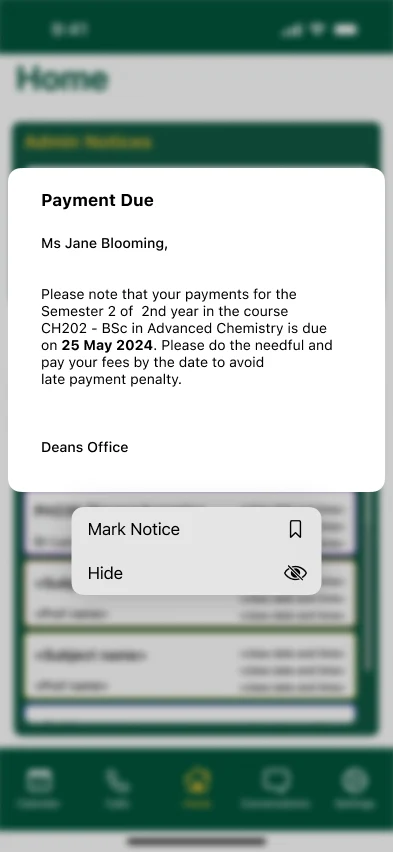 UniConnect: Home 3 · long press on a notice