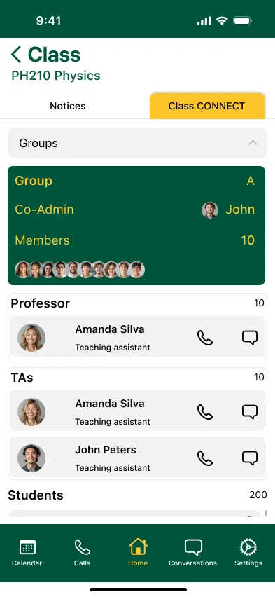 UniConnect: Home 4 · class connect · groups expanded